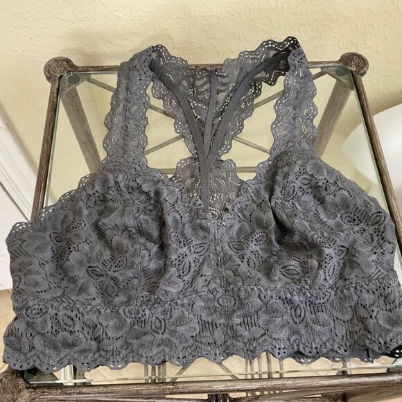 Felina Bra Women's  M Bralette Wireless Unlined Racerback stretchy  Lace Gray - Picture 4 of 10